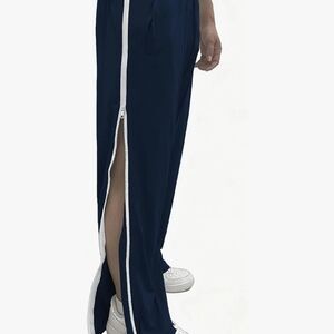 Men's Black Tear Away Pants 2 Side Full Zippers Legs Snap Off Sweatpants